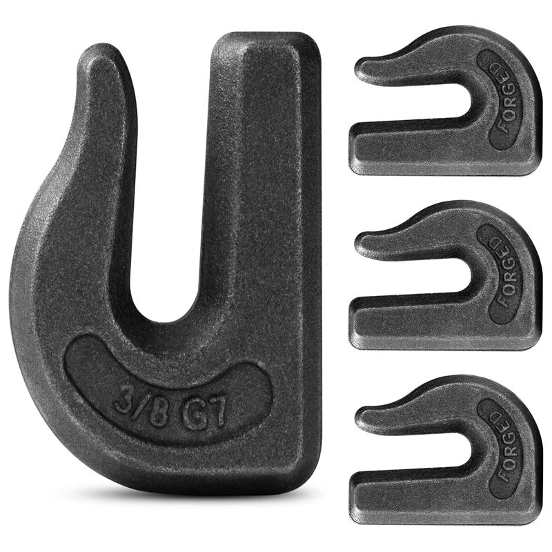 XHMAXE 4Pcs 3/8'' Weld-On Grab Chain Hooks, Grade 70 Clevis Grab Chain Hooks, Heavy Duty Forged Grade Tow Hook Weldable for Trailer Truck, Rigging, Car, SUV, RV, UTV, Tractors Loader Bucket-6600 LBS - Image 1